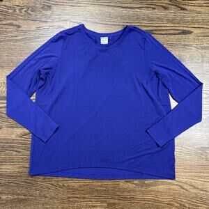 Athleta Shirt Womens Small Petite Blue Pleat Back Top Long Sleeve Stretch